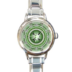 Fractal Mandala Green Purple Round Italian Charm Watch by Celenk