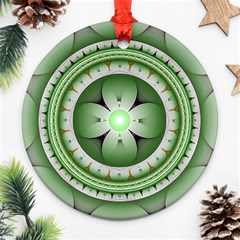 Fractal Mandala Green Purple Ornament (round) by Celenk