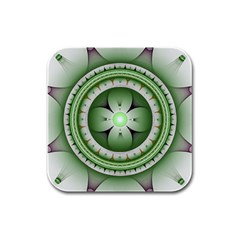 Fractal Mandala Green Purple Rubber Square Coaster (4 Pack)  by Celenk