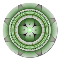 Fractal Mandala Green Purple Magnet 5  (round) by Celenk