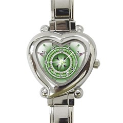 Fractal Mandala Green Purple Heart Italian Charm Watch by Celenk