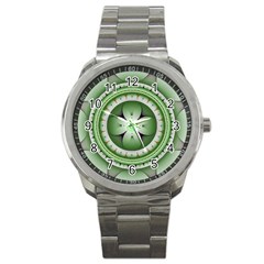 Fractal Mandala Green Purple Sport Metal Watch by Celenk