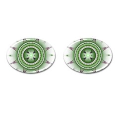 Fractal Mandala Green Purple Cufflinks (oval) by Celenk