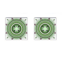 Fractal Mandala Green Purple Cufflinks (square) by Celenk