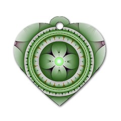 Fractal Mandala Green Purple Dog Tag Heart (one Side) by Celenk