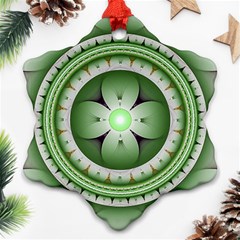 Fractal Mandala Green Purple Snowflake Ornament (two Sides) by Celenk