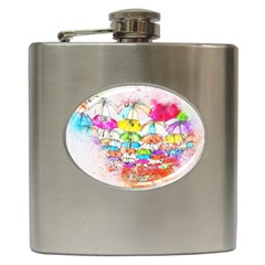 Umbrella Art Abstract Watercolor Hip Flask (6 Oz) by Celenk