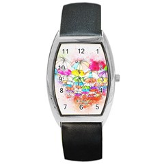 Umbrella Art Abstract Watercolor Barrel Style Metal Watch by Celenk