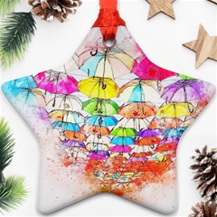 Umbrella Art Abstract Watercolor Star Ornament (two Sides) by Celenk