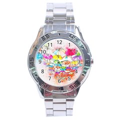 Umbrella Art Abstract Watercolor Stainless Steel Analogue Watch by Celenk