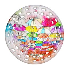 Umbrella Art Abstract Watercolor Ornament (round Filigree) by Celenk