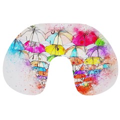 Umbrella Art Abstract Watercolor Travel Neck Pillows by Celenk