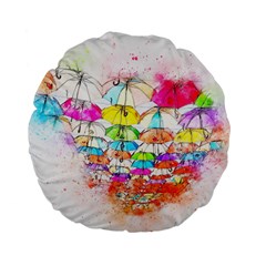 Umbrella Art Abstract Watercolor Standard 15  Premium Flano Round Cushions by Celenk