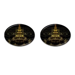 Fractal City Geometry Lights Night Cufflinks (oval) by Celenk