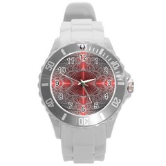 Fractal Diamond Circle Pattern Round Plastic Sport Watch (l) by Celenk