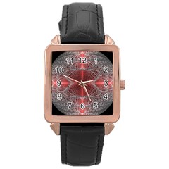 Fractal Diamond Circle Pattern Rose Gold Leather Watch  by Celenk