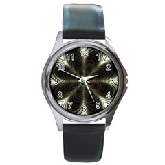 Fractal Silver Waves Texture Round Metal Watch by Celenk