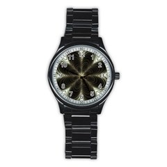 Fractal Silver Waves Texture Stainless Steel Round Watch by Celenk