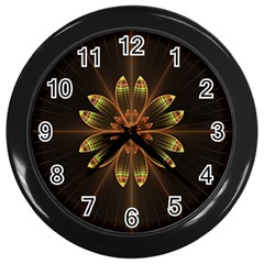 Fractal Floral Mandala Abstract Wall Clocks (black) by Celenk