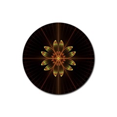 Fractal Floral Mandala Abstract Rubber Round Coaster (4 Pack)  by Celenk