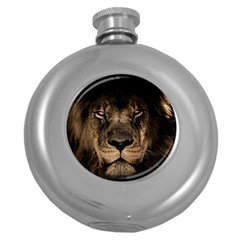 African Lion Mane Close Eyes Round Hip Flask (5 Oz) by Celenk