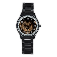 African Lion Mane Close Eyes Stainless Steel Round Watch by Celenk