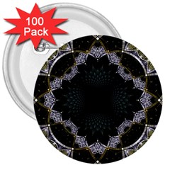 Fractal Aqua Silver Pattern 3  Buttons (100 Pack) 