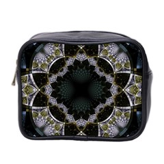 Fractal Aqua Silver Pattern Mini Toiletries Bag 2-side by Celenk