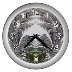 Fractal White Design Pattern Wall Clocks (Silver) 