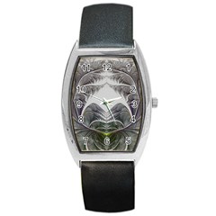 Fractal White Design Pattern Barrel Style Metal Watch