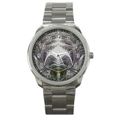 Fractal White Design Pattern Sport Metal Watch