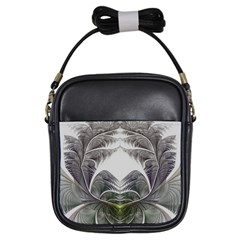 Fractal White Design Pattern Girls Sling Bags