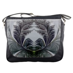 Fractal White Design Pattern Messenger Bags