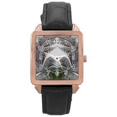 Fractal White Design Pattern Rose Gold Leather Watch 