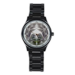 Fractal White Design Pattern Stainless Steel Round Watch