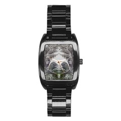 Fractal White Design Pattern Stainless Steel Barrel Watch