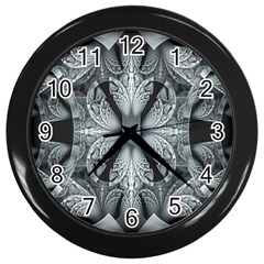 Fractal Blue Lace Texture Pattern Wall Clocks (black) by Celenk