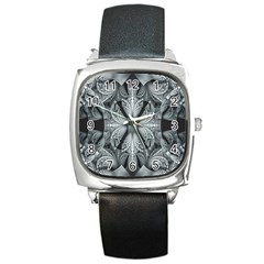 Fractal Blue Lace Texture Pattern Square Metal Watch by Celenk