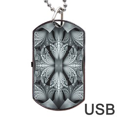 Fractal Blue Lace Texture Pattern Dog Tag Usb Flash (two Sides) by Celenk