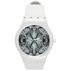 Fractal Blue Lace Texture Pattern Round Plastic Sport Watch (m) by Celenk