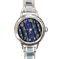 Fractal Blue Lines Colorful Round Italian Charm Watch by Celenk