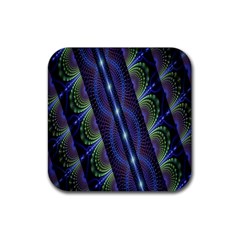 Fractal Blue Lines Colorful Rubber Coaster (square)  by Celenk