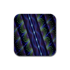 Fractal Blue Lines Colorful Rubber Square Coaster (4 Pack)  by Celenk