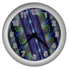 Fractal Blue Lines Colorful Wall Clocks (silver)  by Celenk