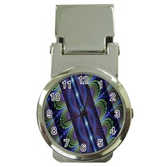 Fractal Blue Lines Colorful Money Clip Watches by Celenk