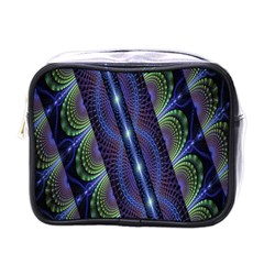 Fractal Blue Lines Colorful Mini Toiletries Bags by Celenk