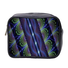 Fractal Blue Lines Colorful Mini Toiletries Bag 2-side by Celenk