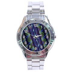 Fractal Blue Lines Colorful Stainless Steel Analogue Watch by Celenk