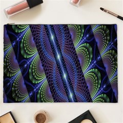 Fractal Blue Lines Colorful Cosmetic Bag (xxl)  by Celenk