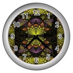 Fractal Multi Color Geometry Wall Clocks (silver)  by Celenk